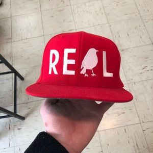 DAREALES Bird Snapback (Red w/ green under brim)